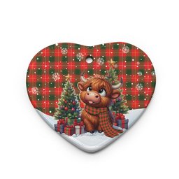 ScotsTee Shop Scottish MacFie Clan Tartan Ceramic Ornament Cute Highland Cow Christmas