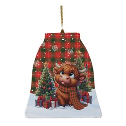ScotsTee Shop Scottish MacFie Clan Tartan Ceramic Ornament Cute Highland Cow Christmas
