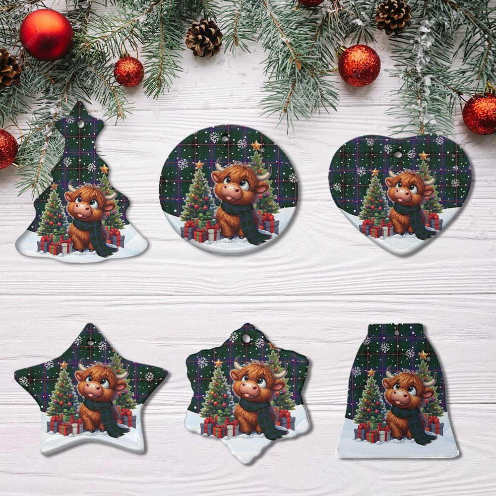 ScotsTee Shop Scottish Davidson Modern Clan Tartan Ceramic Ornament Cute Highland Cow Christmas