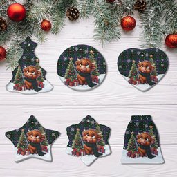ScotsTee Shop Scottish Davidson Modern Clan Tartan Ceramic Ornament Cute Highland Cow Christmas