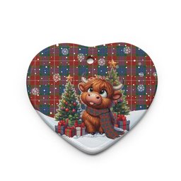 ScotsTee Shop Scottish Fraser Ancient Clan Tartan Ceramic Ornament Cute Highland Cow Christmas