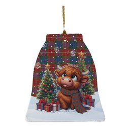 ScotsTee Shop Scottish Fraser Ancient Clan Tartan Ceramic Ornament Cute Highland Cow Christmas