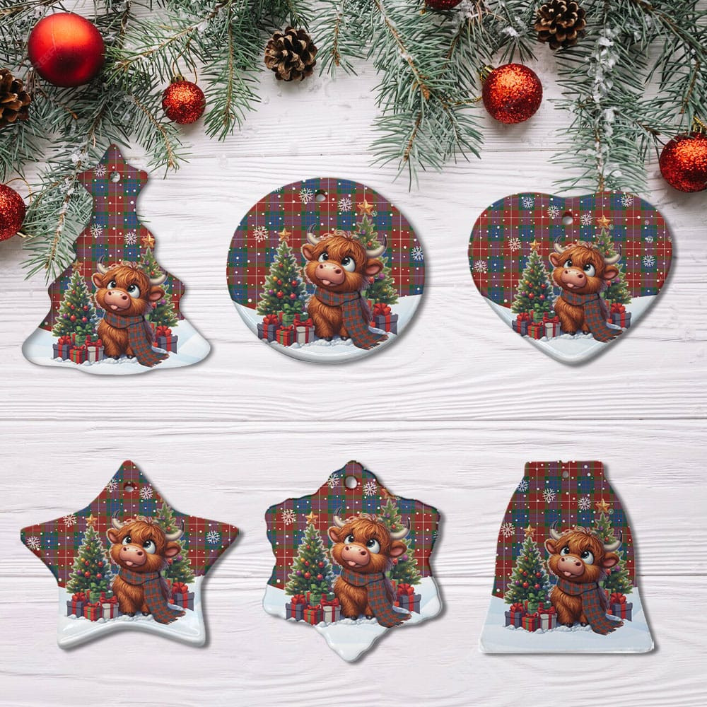 ScotsTee Shop Scottish Fraser Ancient Clan Tartan Ceramic Ornament Cute Highland Cow Christmas