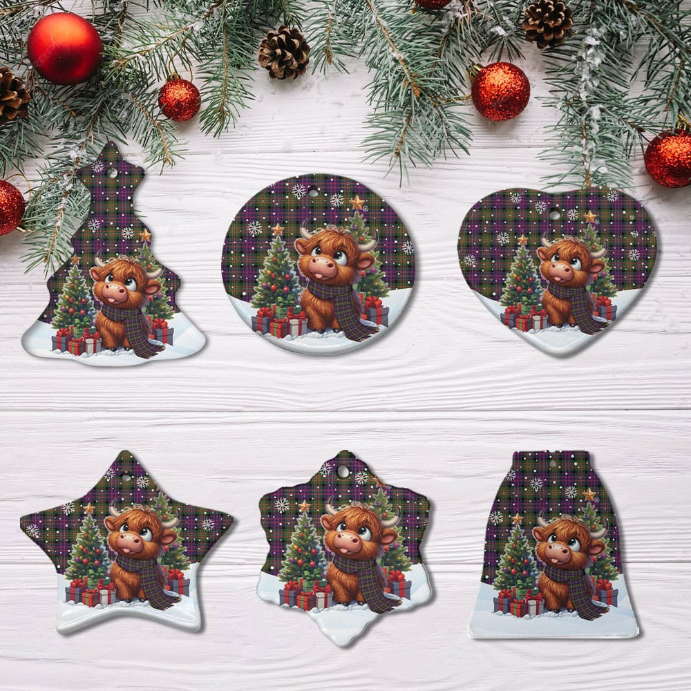 ScotsTee Shop Scottish MacDonnell of Glengarry Modern Clan Tartan Ceramic Ornament Cute Highland Cow Christmas