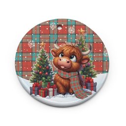 ScotsTee Shop Scottish Dunbar Ancient Clan Tartan Ceramic Ornament Cute Highland Cow Christmas