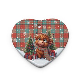 ScotsTee Shop Scottish Dunbar Ancient Clan Tartan Ceramic Ornament Cute Highland Cow Christmas