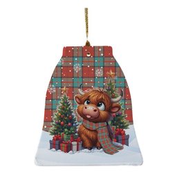 ScotsTee Shop Scottish Dunbar Ancient Clan Tartan Ceramic Ornament Cute Highland Cow Christmas