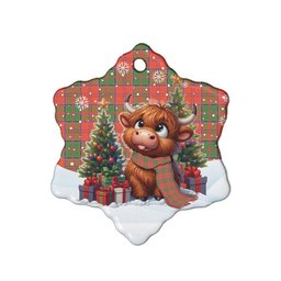 ScotsTee Shop Scottish Grant Ancient Clan Tartan Ceramic Ornament Cute Highland Cow Christmas