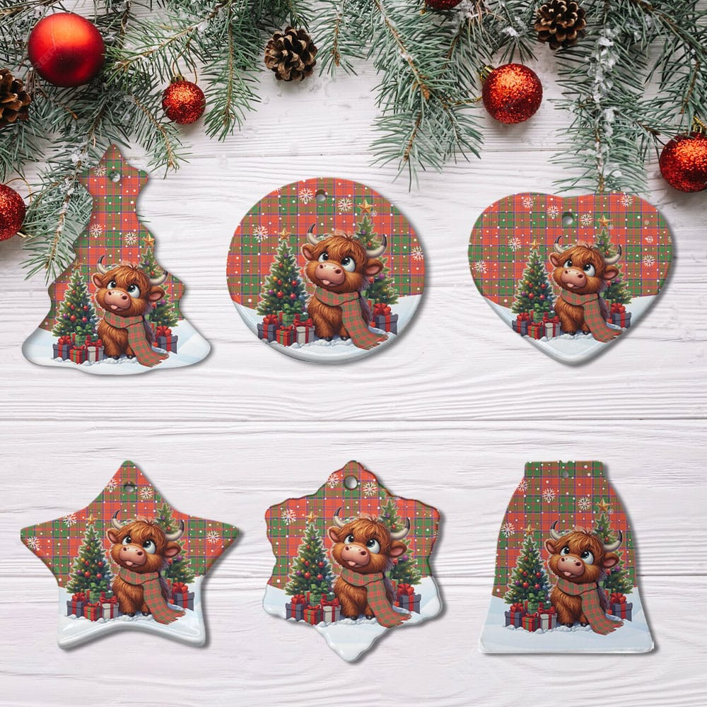 ScotsTee Shop Scottish Grant Ancient Clan Tartan Ceramic Ornament Cute Highland Cow Christmas
