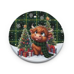 ScotsTee Shop Scottish MacArthur Modern Clan Tartan Ceramic Ornament Cute Highland Cow Christmas