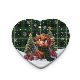 ScotsTee Shop Scottish MacArthur Modern Clan Tartan Ceramic Ornament Cute Highland Cow Christmas
