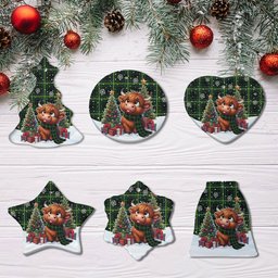 ScotsTee Shop Scottish MacArthur Modern Clan Tartan Ceramic Ornament Cute Highland Cow Christmas