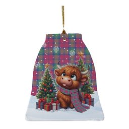 ScotsTee Shop Scottish Lindsay Ancient Clan Tartan Ceramic Ornament Cute Highland Cow Christmas