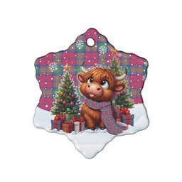 ScotsTee Shop Scottish Lindsay Ancient Clan Tartan Ceramic Ornament Cute Highland Cow Christmas