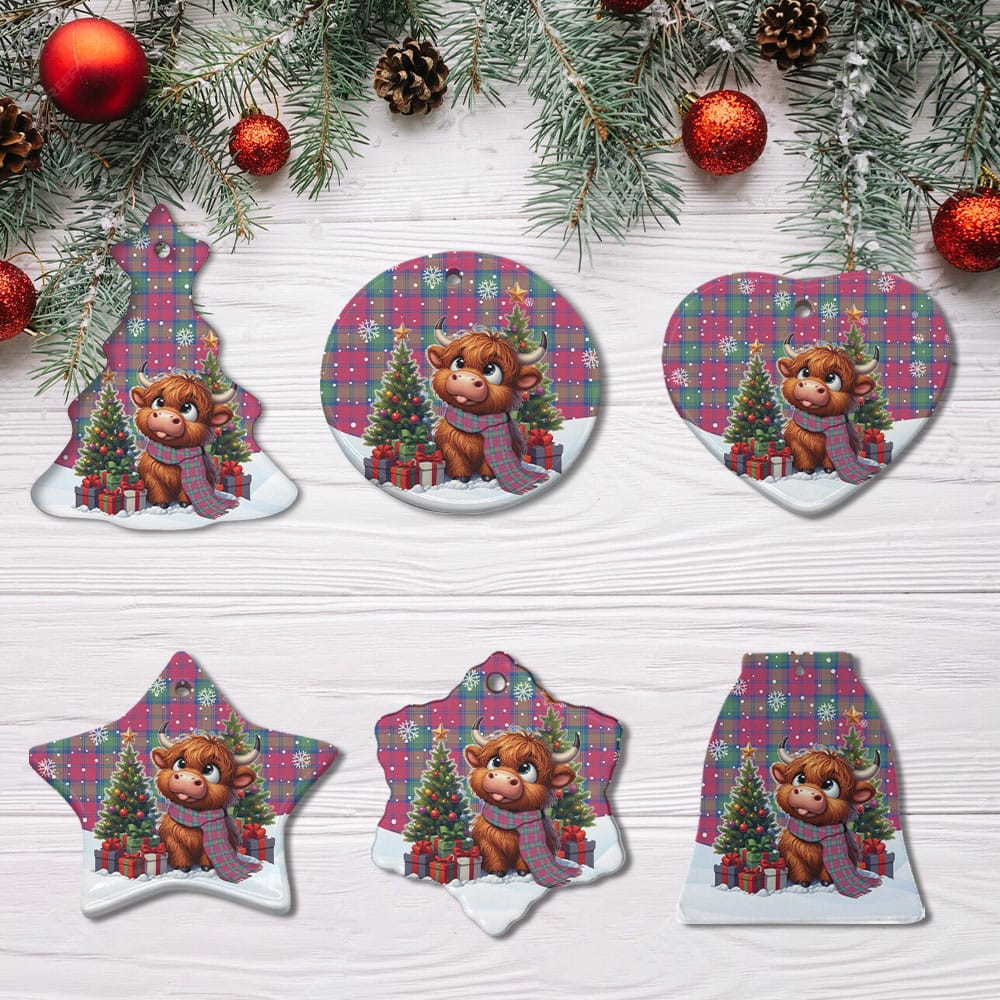 ScotsTee Shop Scottish Lindsay Ancient Clan Tartan Ceramic Ornament Cute Highland Cow Christmas