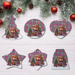 ScotsTee Shop Scottish Lindsay Ancient Clan Tartan Ceramic Ornament Cute Highland Cow Christmas