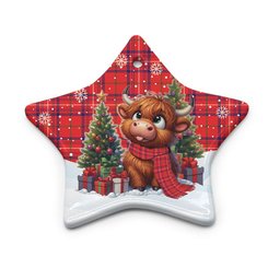 ScotsTee Shop Scottish Rose Modern Clan Tartan Ceramic Ornament Cute Highland Cow Christmas