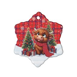 ScotsTee Shop Scottish Rose Modern Clan Tartan Ceramic Ornament Cute Highland Cow Christmas