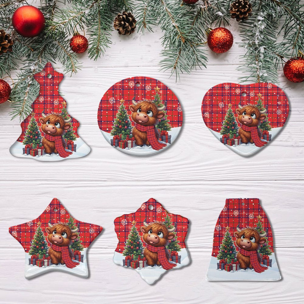 ScotsTee Shop Scottish Rose Modern Clan Tartan Ceramic Ornament Cute Highland Cow Christmas