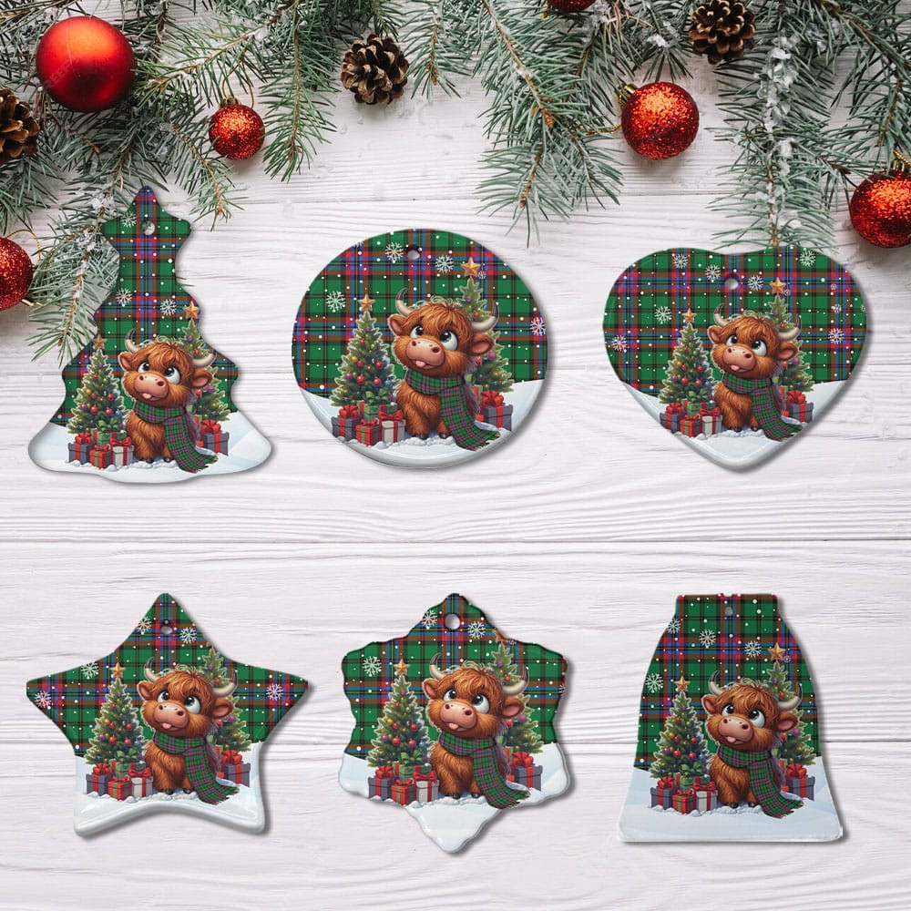 ScotsTee Shop Scottish McGeachie Clan Tartan Ceramic Ornament Cute Highland Cow Christmas