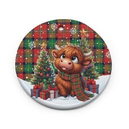 ScotsTee Shop Scottish Boyd Modern Clan Tartan Ceramic Ornament Cute Highland Cow Christmas