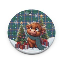 ScotsTee Shop Scottish Carmichael Ancient Clan Tartan Ceramic Ornament Cute Highland Cow Christmas