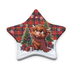 ScotsTee Shop Scottish Robertson Modern Clan Tartan Ceramic Ornament Cute Highland Cow Christmas