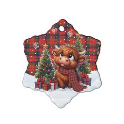 ScotsTee Shop Scottish Robertson Modern Clan Tartan Ceramic Ornament Cute Highland Cow Christmas