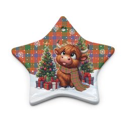ScotsTee Shop Scottish Ross Ancient Clan Tartan Ceramic Ornament Cute Highland Cow Christmas
