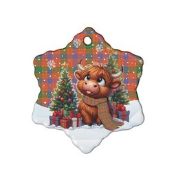 ScotsTee Shop Scottish Ross Ancient Clan Tartan Ceramic Ornament Cute Highland Cow Christmas