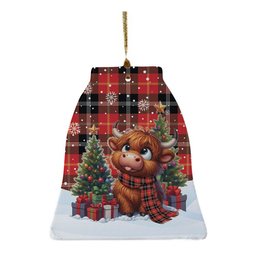 ScotsTee Shop Scottish Marjoribanks Clan Tartan Ceramic Ornament Cute Highland Cow Christmas