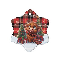 ScotsTee Shop Scottish Marjoribanks Clan Tartan Ceramic Ornament Cute Highland Cow Christmas