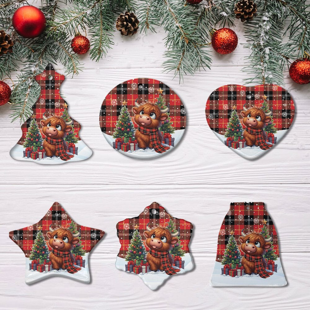 ScotsTee Shop Scottish Marjoribanks Clan Tartan Ceramic Ornament Cute Highland Cow Christmas