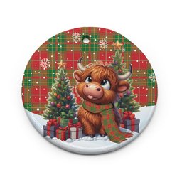 ScotsTee Shop Scottish Burnett Ancient Clan Tartan Ceramic Ornament Cute Highland Cow Christmas