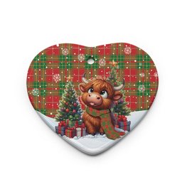 ScotsTee Shop Scottish Burnett Ancient Clan Tartan Ceramic Ornament Cute Highland Cow Christmas