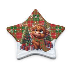 ScotsTee Shop Scottish Burnett Ancient Clan Tartan Ceramic Ornament Cute Highland Cow Christmas