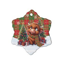 ScotsTee Shop Scottish Burnett Ancient Clan Tartan Ceramic Ornament Cute Highland Cow Christmas