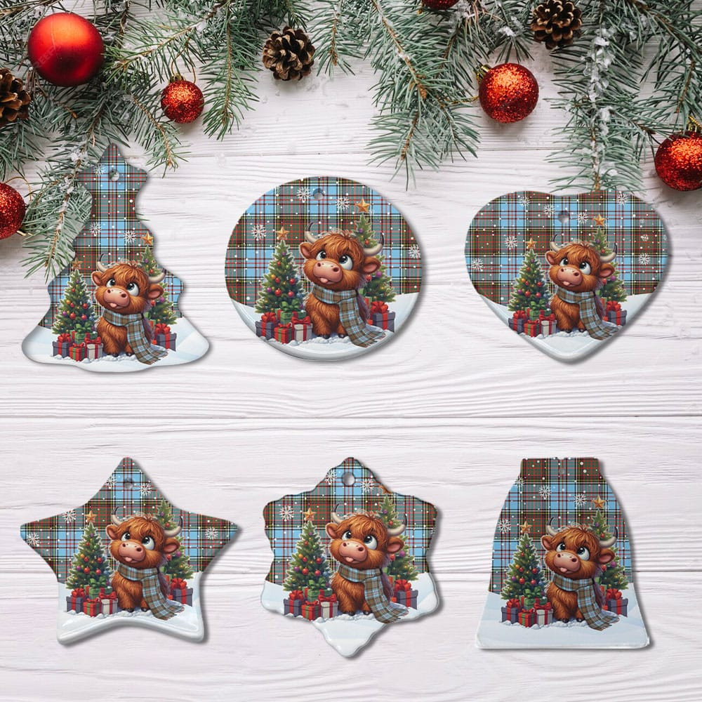 ScotsTee Shop Scottish Anderson Ancient Clan Tartan Ceramic Ornament Cute Highland Cow Christmas