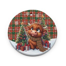 ScotsTee Shop Scottish Princess Margaret Clan Tartan Ceramic Ornament Cute Highland Cow Christmas