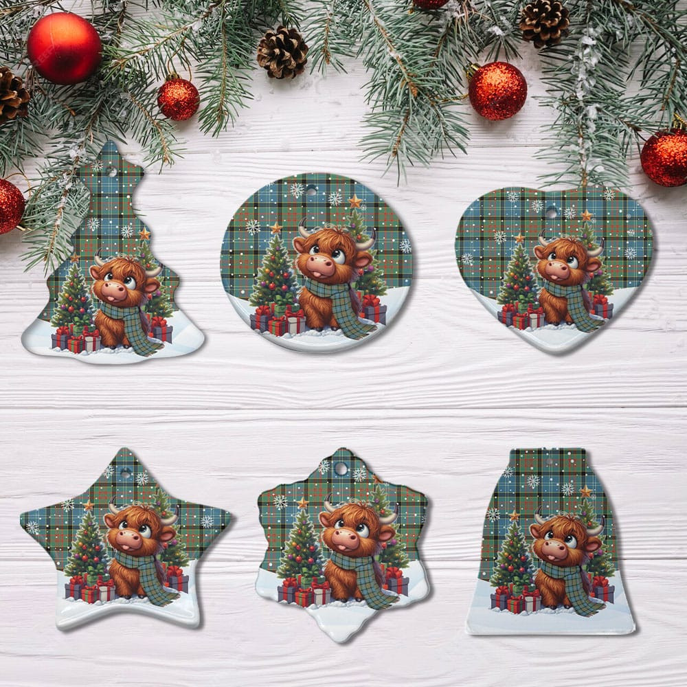ScotsTee Shop Scottish Paisley District Clan Tartan Ceramic Ornament Cute Highland Cow Christmas