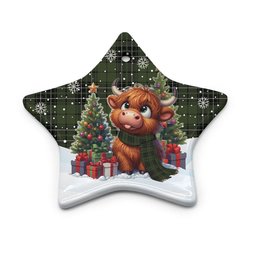 ScotsTee Shop Scottish MacLean Hunting Clan Tartan Ceramic Ornament Cute Highland Cow Christmas
