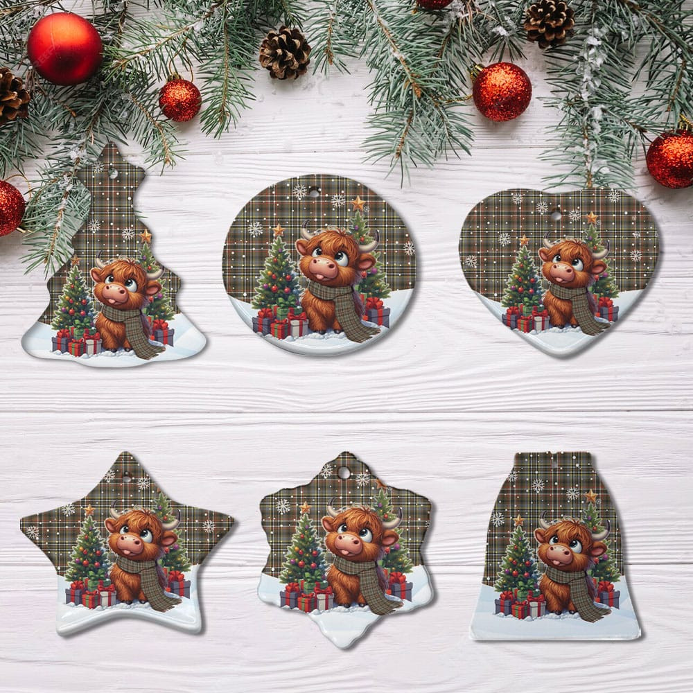 ScotsTee Shop Scottish Scott Green Weathered Clan Tartan Ceramic Ornament Cute Highland Cow Christmas