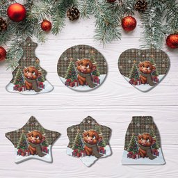 ScotsTee Shop Scottish Scott Green Weathered Clan Tartan Ceramic Ornament Cute Highland Cow Christmas