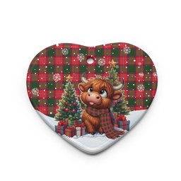 ScotsTee Shop Scottish Rattray Modern Clan Tartan Ceramic Ornament Cute Highland Cow Christmas