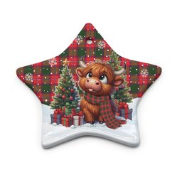 ScotsTee Shop Scottish Rattray Modern Clan Tartan Ceramic Ornament Cute Highland Cow Christmas