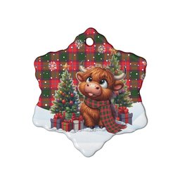 ScotsTee Shop Scottish Rattray Modern Clan Tartan Ceramic Ornament Cute Highland Cow Christmas