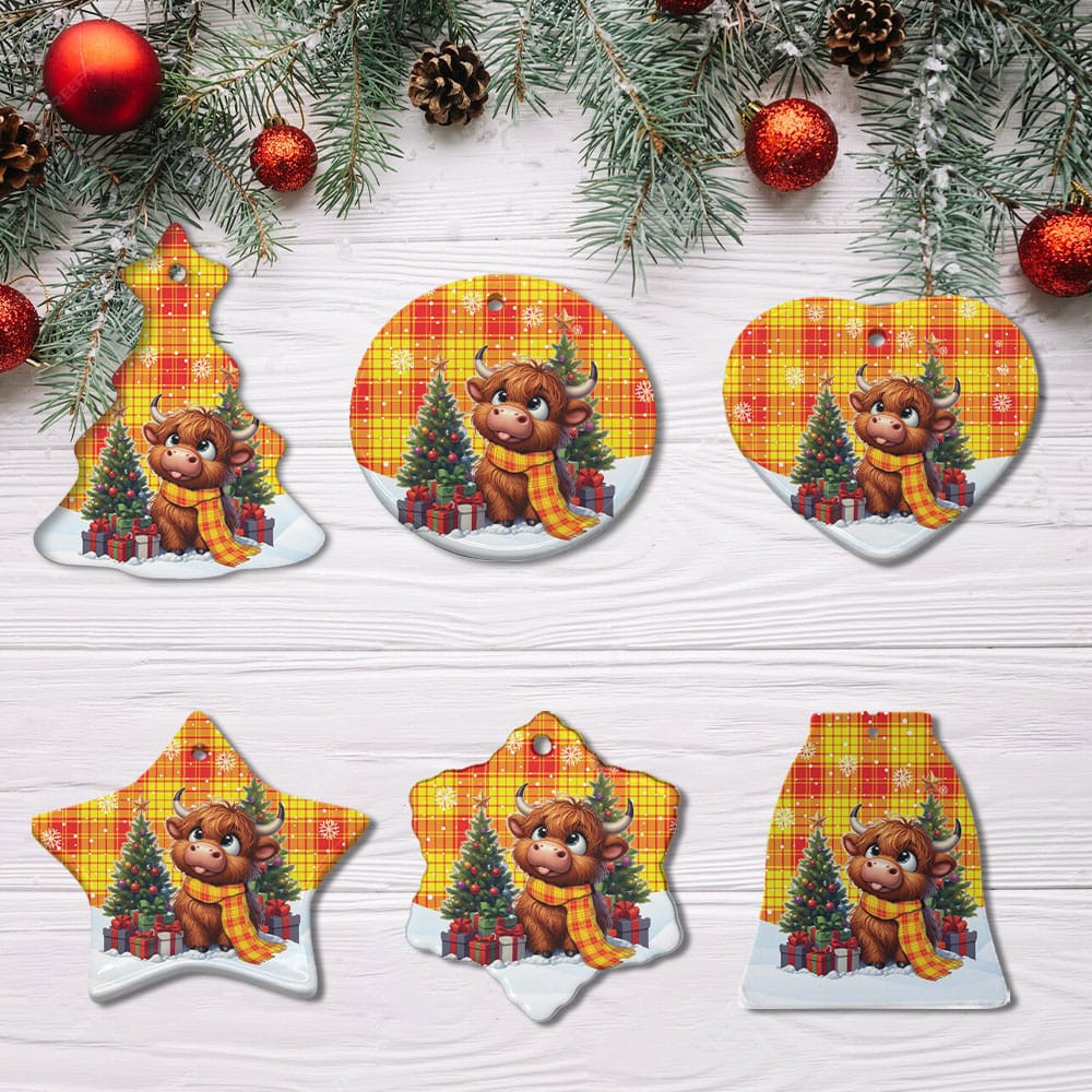 ScotsTee Shop Scottish MacMillan Clan Tartan Ceramic Ornament Cute Highland Cow Christmas