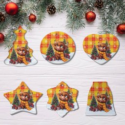ScotsTee Shop Scottish MacMillan Clan Tartan Ceramic Ornament Cute Highland Cow Christmas