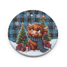 ScotsTee Shop Scottish Angus Ancient Clan Tartan Ceramic Ornament Cute Highland Cow Christmas