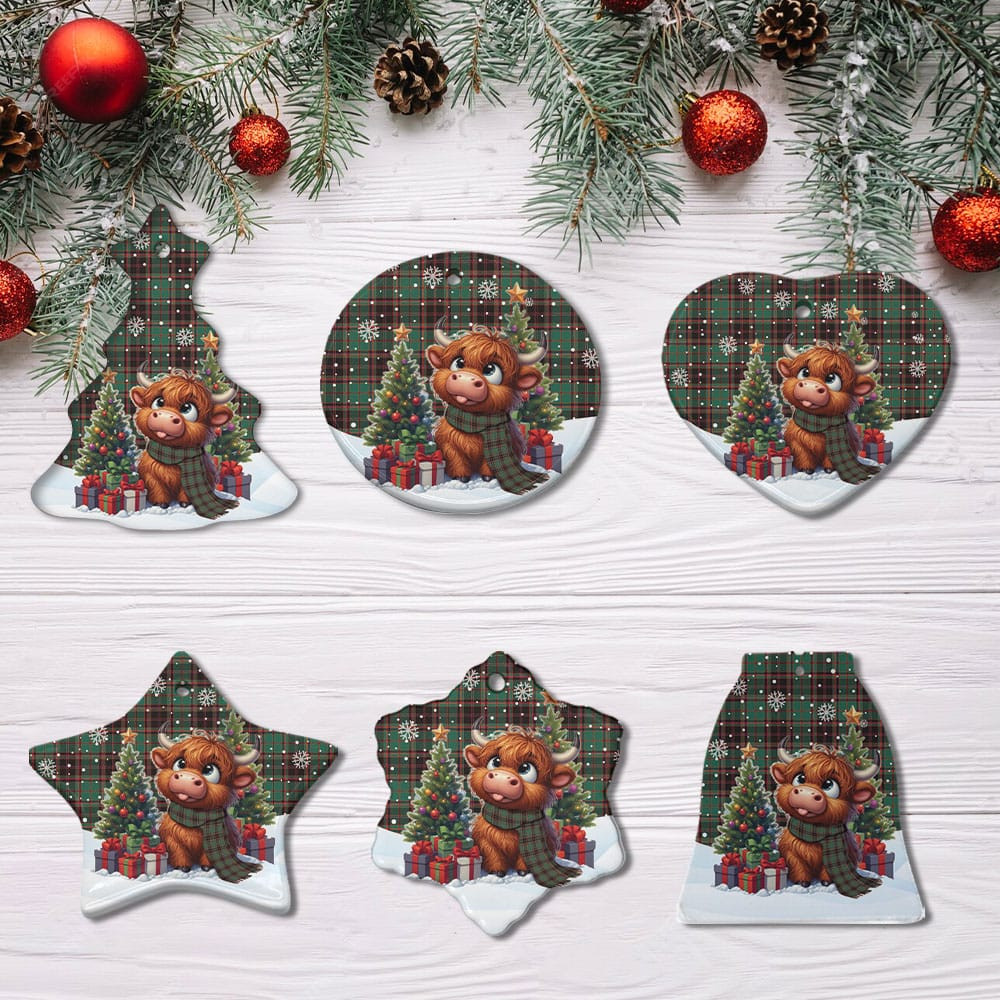 ScotsTee Shop Scottish Buchan Ancient Clan Tartan Ceramic Ornament Cute Highland Cow Christmas